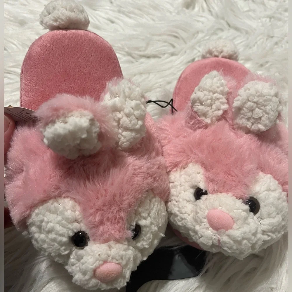 Pink Bunny Slippers Girls Plush House Shoes 11/12 New Comfy